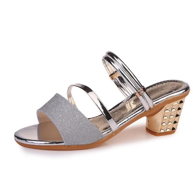 YM Low and Lovely Square Studded Heel Ankle Strap Sandals - My She Shop