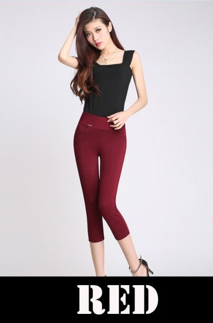 YUKIESUE Classy High Elastic Waste Calf Length or Full Length Pencil Pants - My She Shop