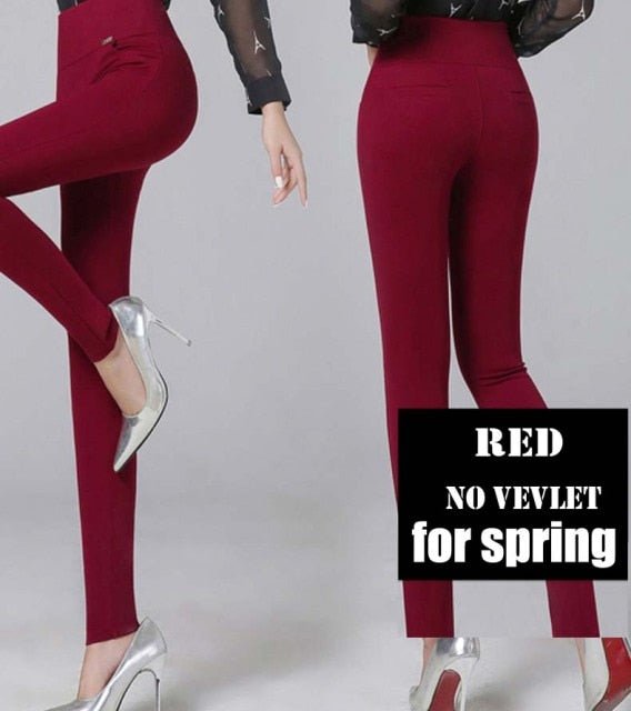 YUKIESUE Classy High Elastic Waste Calf Length or Full Length Pencil Pants - My She Shop