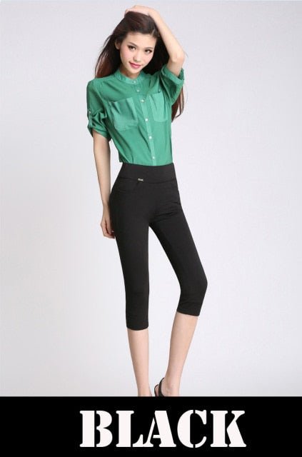 YUKIESUE Classy High Elastic Waste Calf Length or Full Length Pencil Pants - My She Shop