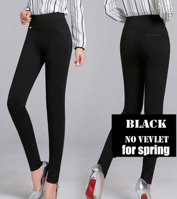 YUKIESUE Classy High Elastic Waste Calf Length or Full Length Pencil Pants - My She Shop