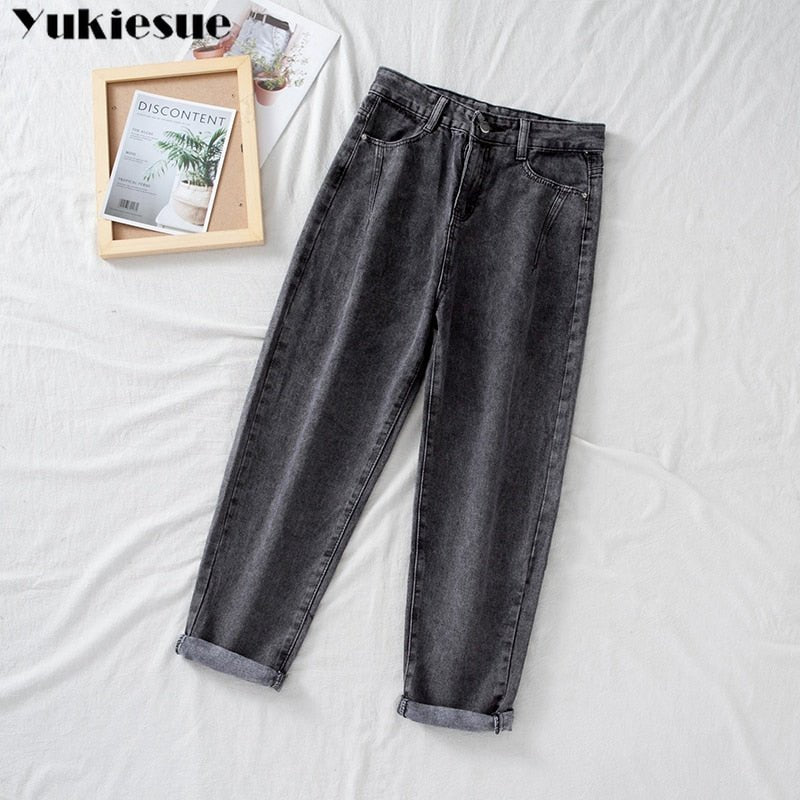 YUKIESUE High Waist Button Fly Cotton Spandex Denim Jean Pants - My She Shop