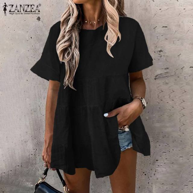 ZANZEA Boho Style 100% Cotton Lace Ruffle Hollow Out V-Neck Blouse - My She Shop