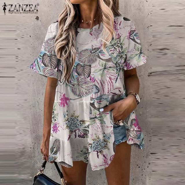 ZANZEA Boho Style 100% Cotton Lace Ruffle Hollow Out V-Neck Blouse - My She Shop