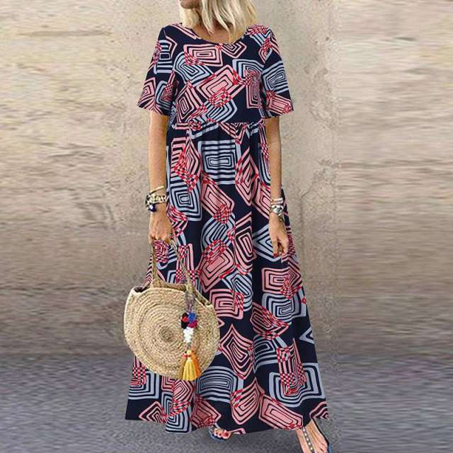 ZANZEA Exquisite Boho Style Short Sleeve Maxi Dress - My She Shop