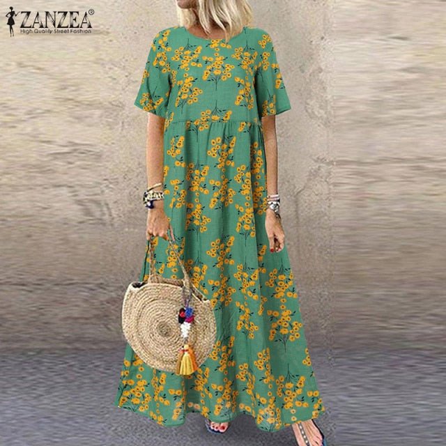 ZANZEA Exquisite Boho Style Short Sleeve Maxi Dress - My She Shop