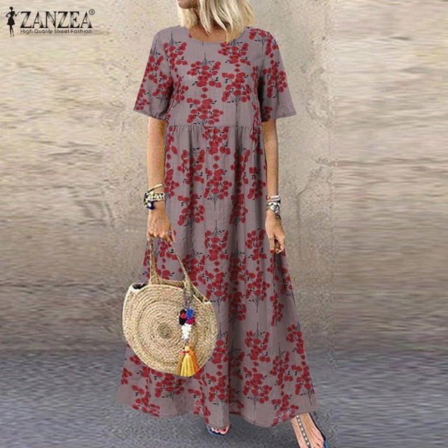 ZANZEA Exquisite Boho Style Short Sleeve Maxi Dress - My She Shop