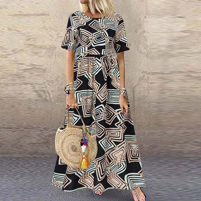 ZANZEA Exquisite Boho Style Short Sleeve Maxi Dress - My She Shop