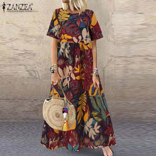 ZANZEA Exquisite Boho Style Short Sleeve Maxi Dress - My She Shop