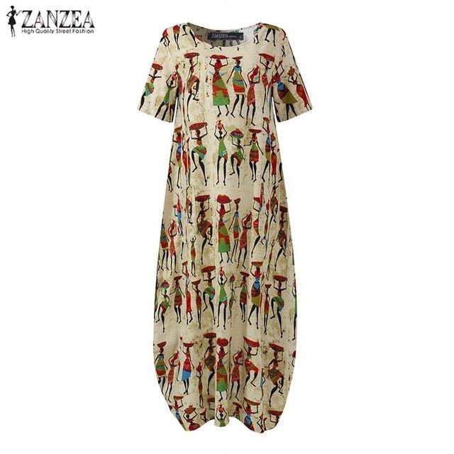 ZANZEA Exquisite Boho Style Short Sleeve Maxi Dress - My She Shop