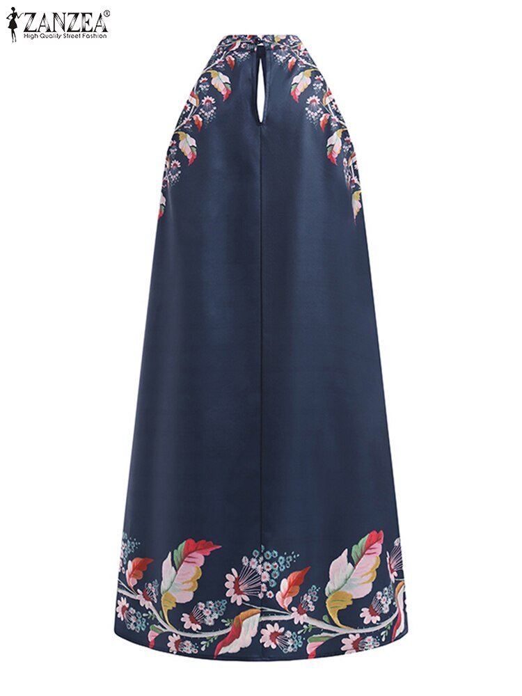 ZANZEA Hot Halter Style Navy Floral Print Dress - My She Shop