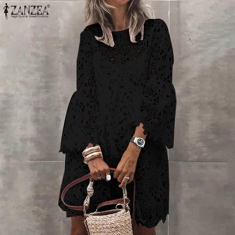 ZANZEA Lace Crochet Flare Sleeve 2-Piece Dress - My She Shop