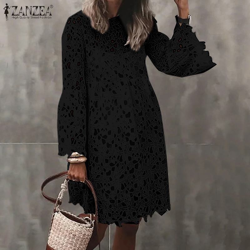 ZANZEA Lace Crochet Flare Sleeve 2-Piece Dress - My She Shop