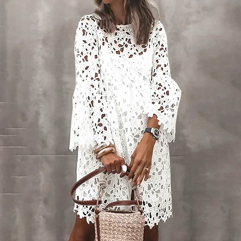 ZANZEA Lace Crochet Flare Sleeve 2-Piece Dress - My She Shop