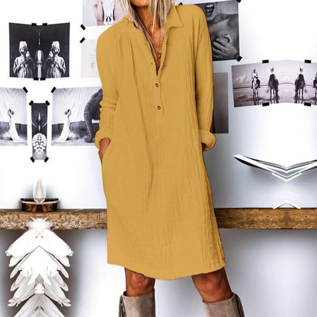 ZANZEA Sassy and Sharp Cotton Lapel Neck Pocket Shirt Dress - My She Shop