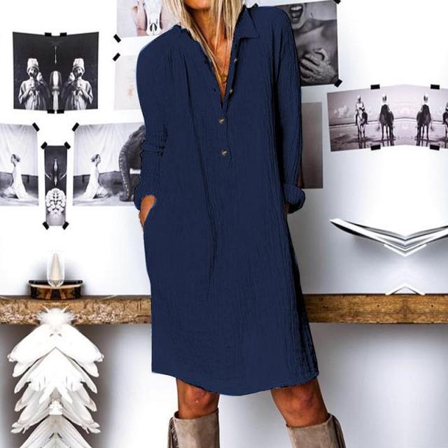 ZANZEA Sassy and Sharp Cotton Lapel Neck Pocket Shirt Dress - My She Shop