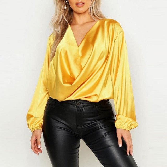 ZANZEA Satin Scoop Neck Long Sleeve Plus Size Top - My She Shop