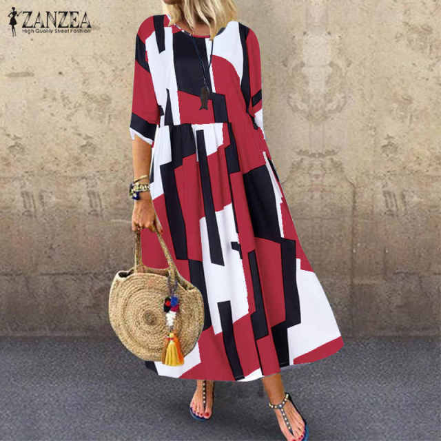 ZANZEA Stylish Vibrant Ankle Length Befree Beach Cruise Dress - My She Shop