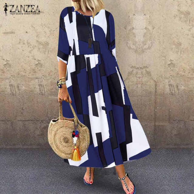 ZANZEA Stylish Vibrant Ankle Length Befree Beach Cruise Dress - My She Shop