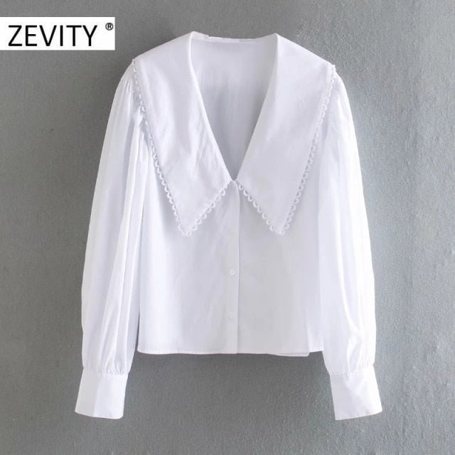 ZEVITY Casual Cotton-Poly Puff Sleeve White Poplin Top - My She Shop