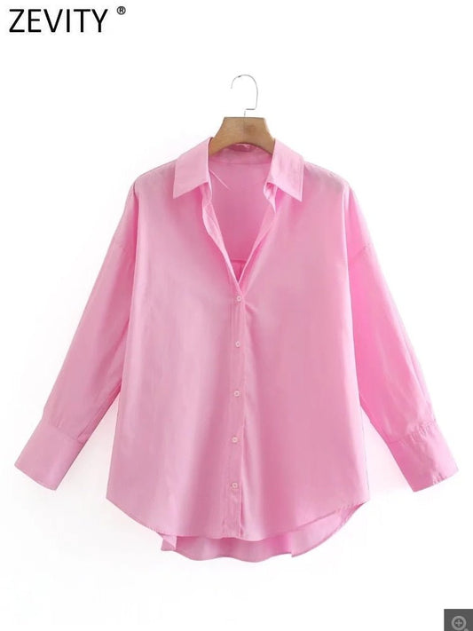 ZEVITY Casual Cotton Poplin Long Sleeve Button Down Solid Color Shirt - My She Shop