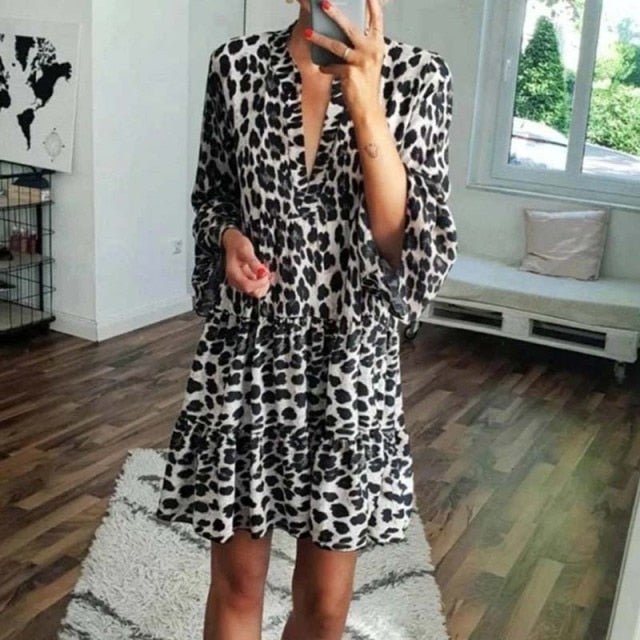 ZJASXMS Style Print Retro Ruffle Short or Long Length Dress - My She Shop