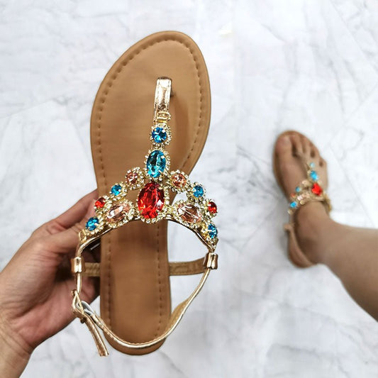 ZONNEBLOEM Rhinestone Simple Buckle Sandal Shoes - My She Shop