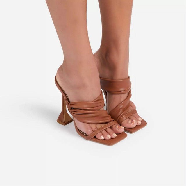 ZONNEBLOEM Ruched Strap Square Top and Heel Sandals - My She Shop