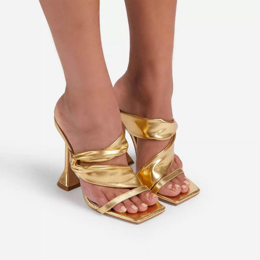 ZONNEBLOEM Ruched Strap Square Top and Heel Sandals - My She Shop